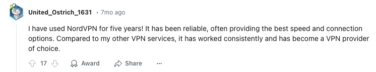 nordvpn comment on reddit