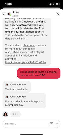 Airalo customer support conversation