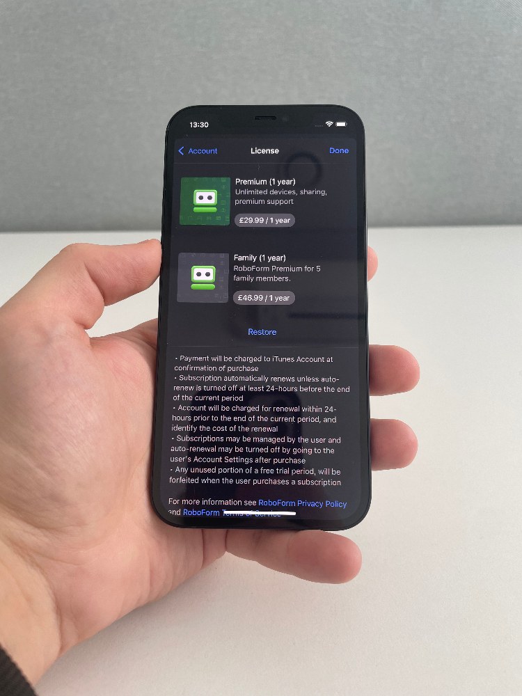 Using Roboform on iPhone