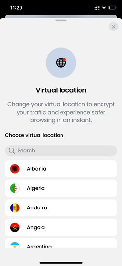 Saily Virtual Location feature enabled