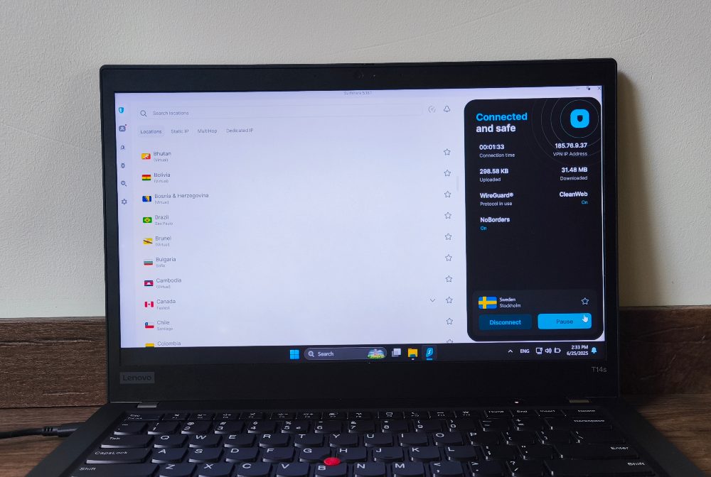 Surfshark interface on Windows 11