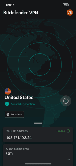 Bitdefender VPN iOS app