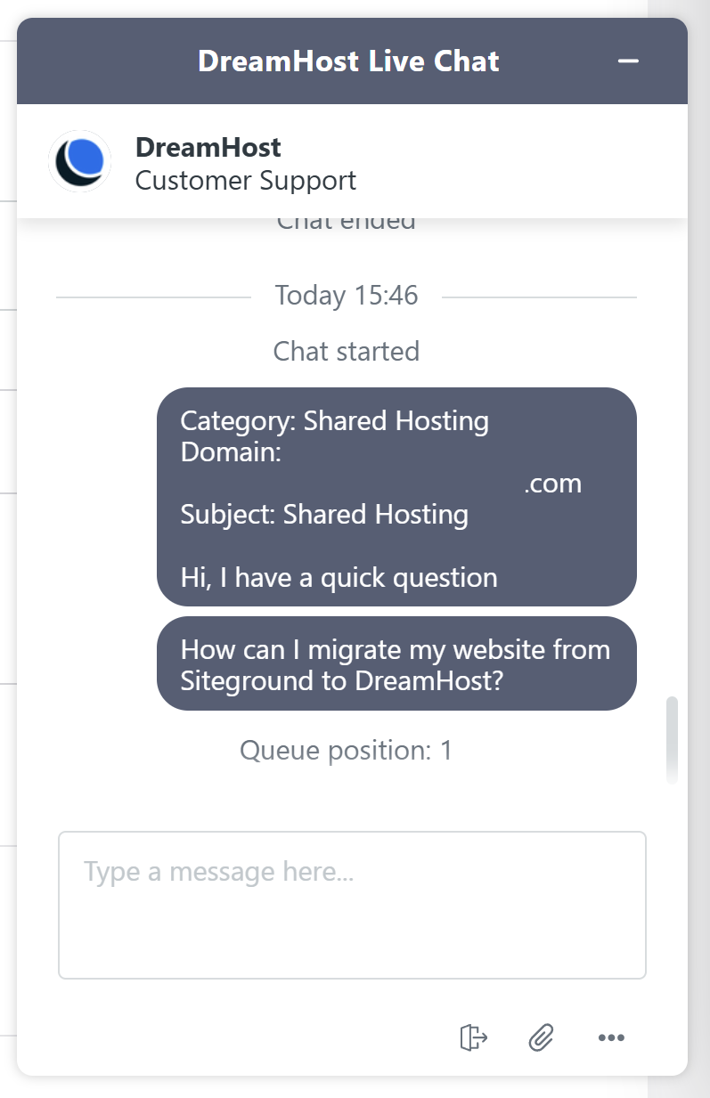 DreamHost customer support chat