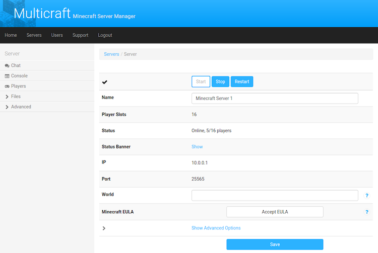 multicraft server manager pannel