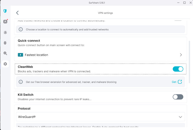 Surfshark’s CleanWeb feature on Windows 11