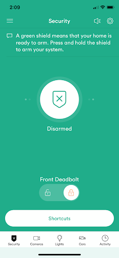 Vivint app interface: security