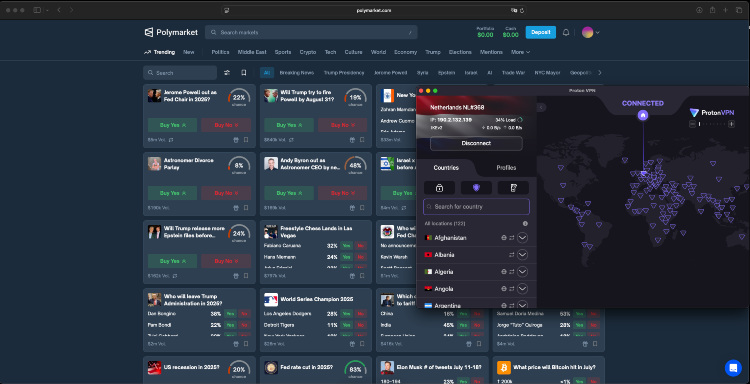 Débloquer Polymarket avec Proton VPN