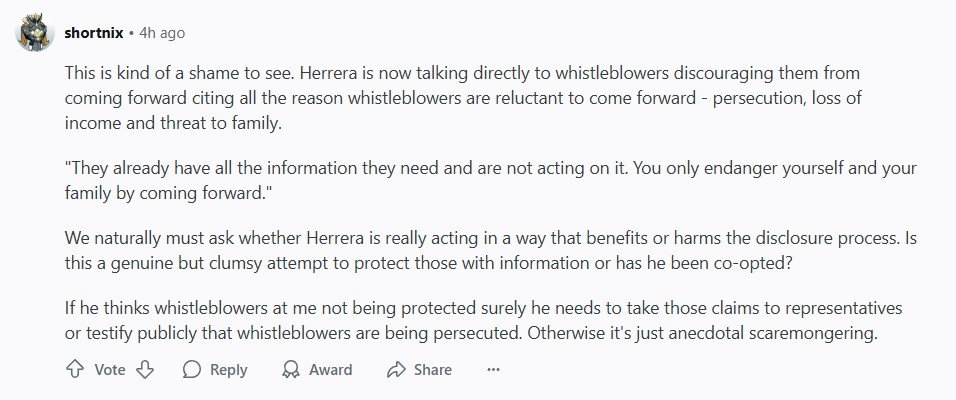 A Reddit users response to a UFO video by Mike Herrera.