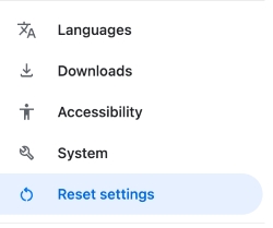 Click reset settings on Chrome