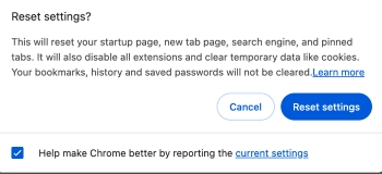 Click final reset settings on Chrome