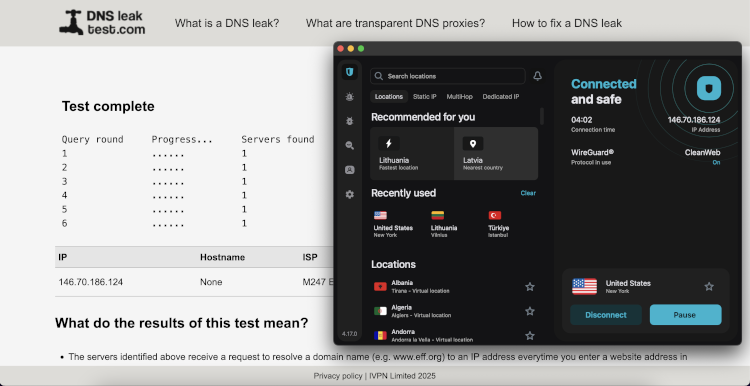 dnsleaktest with surfshark vpn