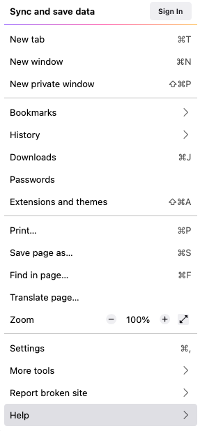 Click Help on Firefox