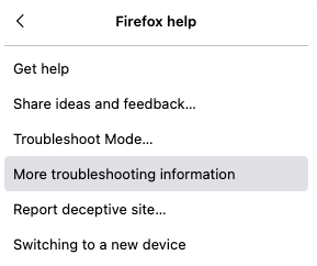 Troubleshooting information on Firefox