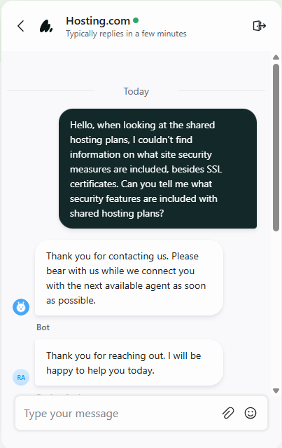 Hosting.com support live chat
