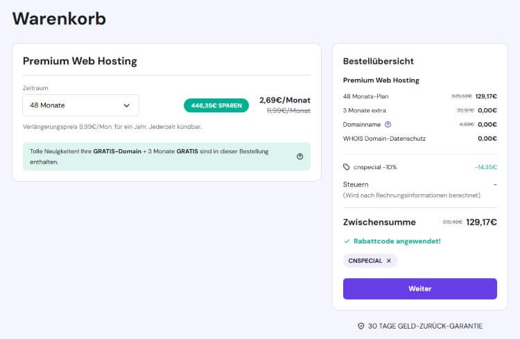 Hostinger cart and check out de