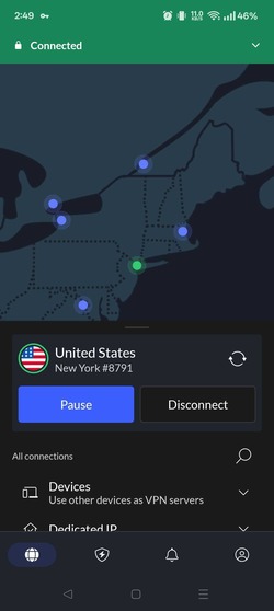 NordVPN connected to the US server