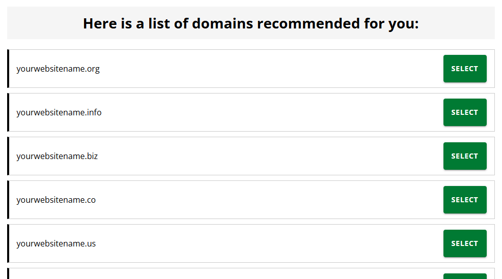 Network Solutions recommended domain names