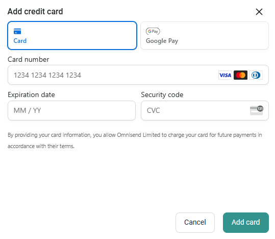omnisend credit card details