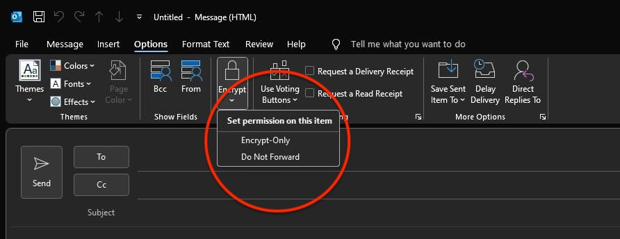 outlook choose encryption level