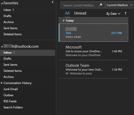 Outlook Right click on an email from the sender