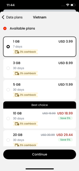 Pick the data plan for your trip saily