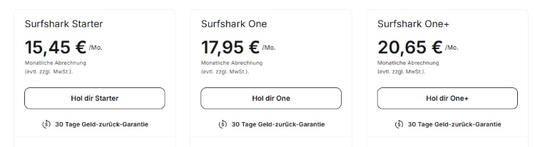 surfshark monthly plans de