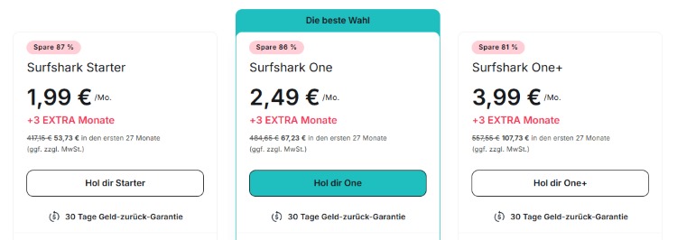 surfshark starter tarife screenshot