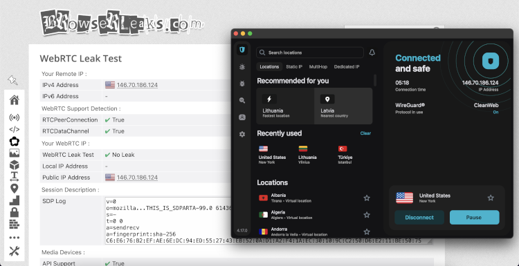 webrtc test with surfshark vpn