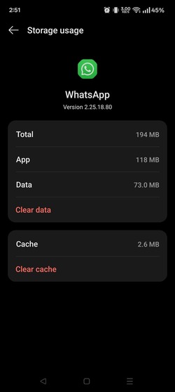 Clearing WhatsApp cache