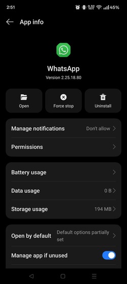 WhatsApp settings