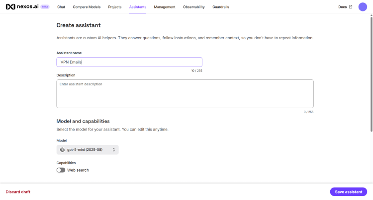 Creating an AI assistant on nexos.ai AI workspace