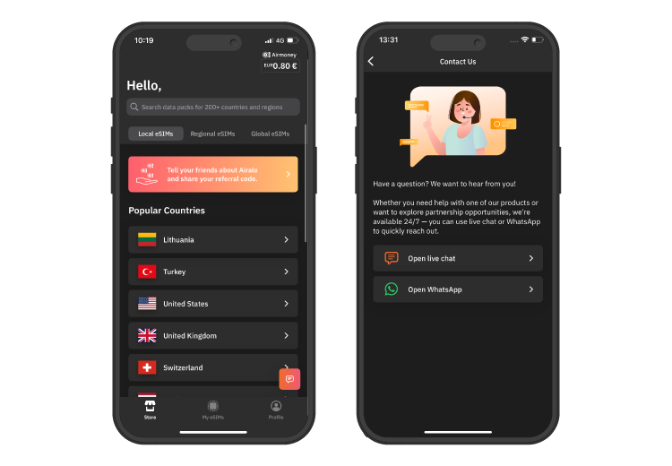 Airalo eSIM iOS user interface