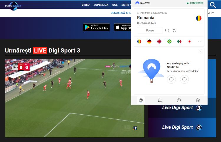Screenshot vom Stream Augsburg vs. Bayern Digi Sport 3 Bundesliga