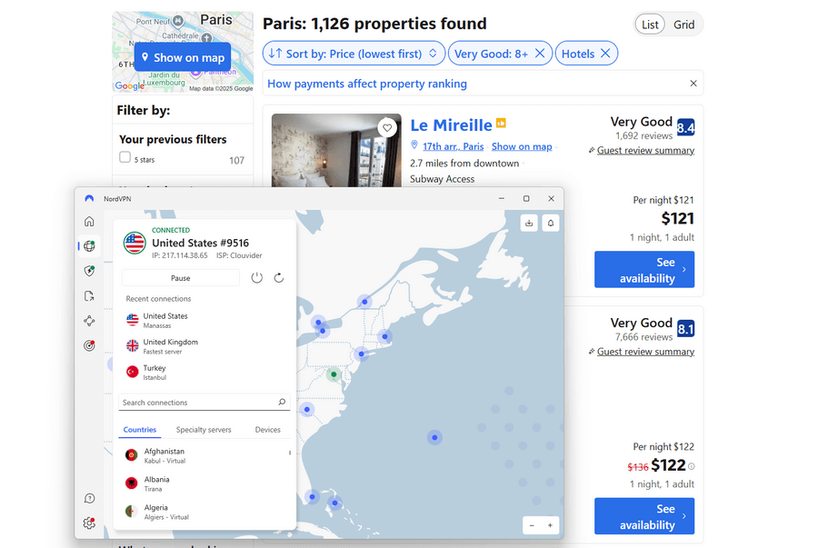 Booking NordVPN US server