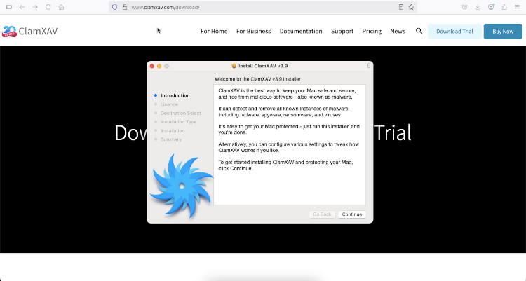 The ClamXAV installation process