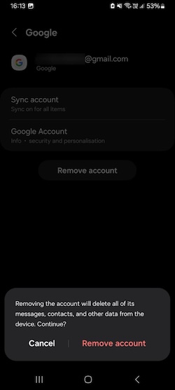 Confirm account remove android