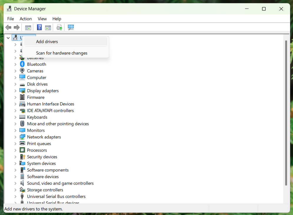 Device Manager check for hardware updates