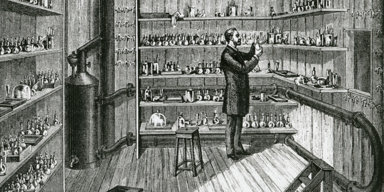 An illustration of a doctor with medicine in the nineteenth century.