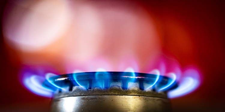 A gas flame in a kitchen.
