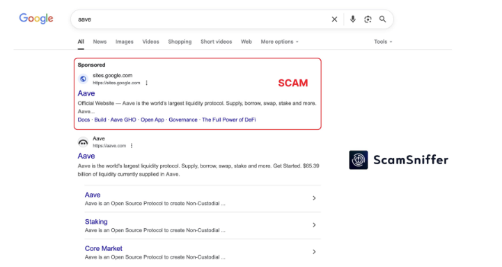 google screenshot, scam sniffer