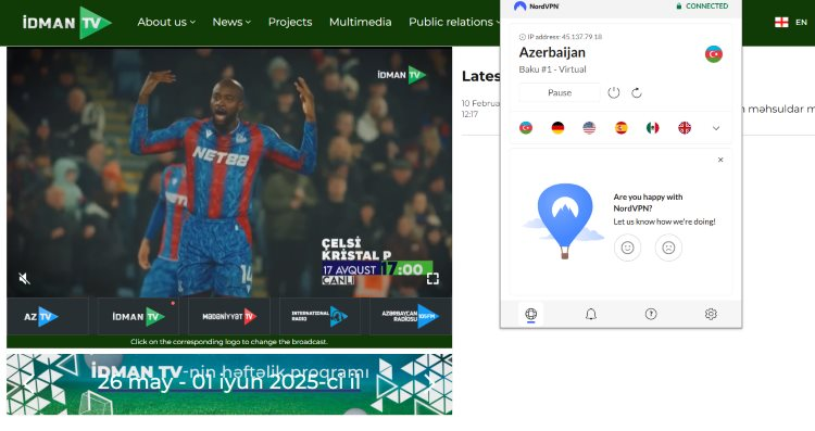 Idman TV Connected to NordVPN Azerbaijan