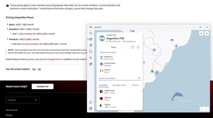 Netflix NordVPN Argentina server