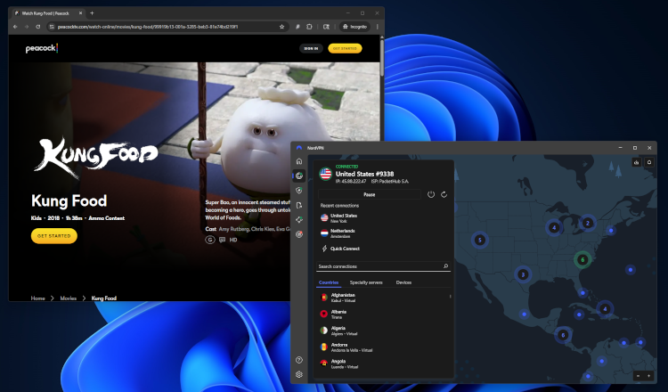 NordVPN unblocking Peacock TV on desktop