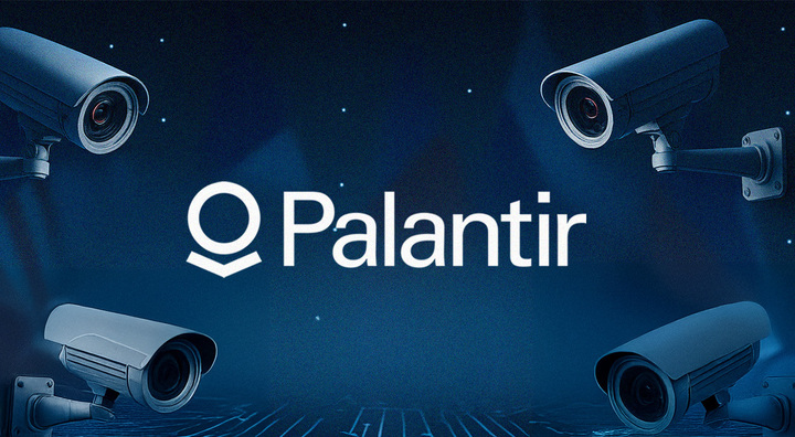 palantir white logo, 4 grey surveillance cameras,