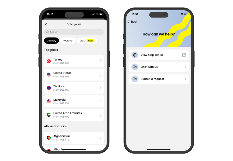 Saily eSIM iOS user interface