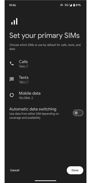 Set the eSIM as your default data line