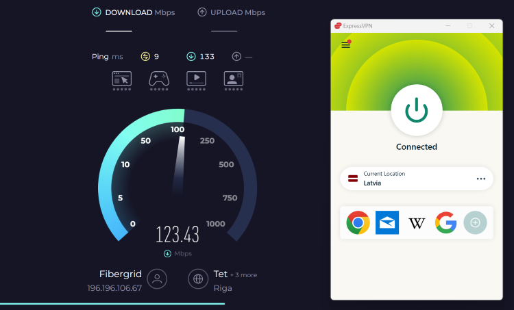 ExpressVPN speed test results unblocking Rainbet