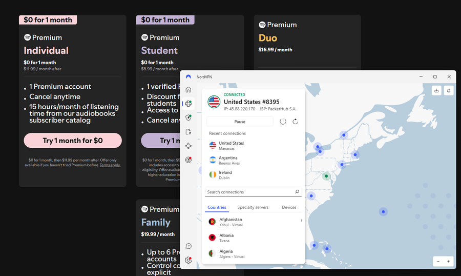 Spotify NordVPN US server