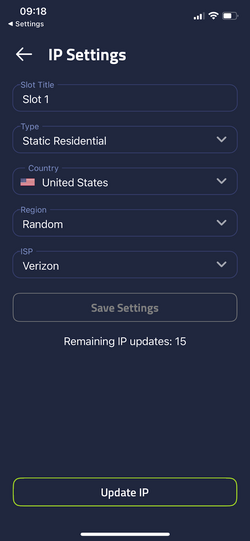 starvpn Mobile IP settings