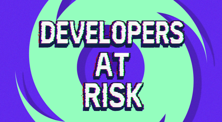 blue and mint green tornado-like spiral, developers at rish sign